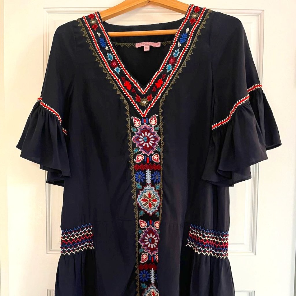 Calypso 100% Silk Embroidered Dress - S